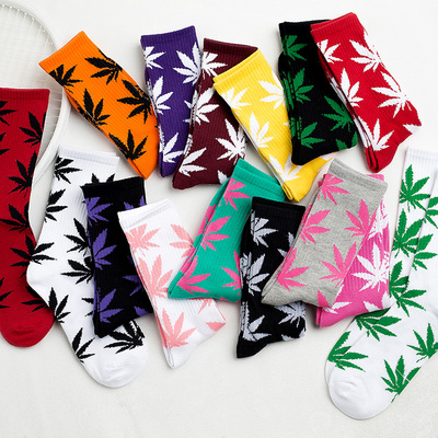 5雙裝 ins港風(fēng)學(xué)院風(fēng)街頭高筒長筒襪歐美嘻哈麻葉楓葉運(yùn)動襪子潮